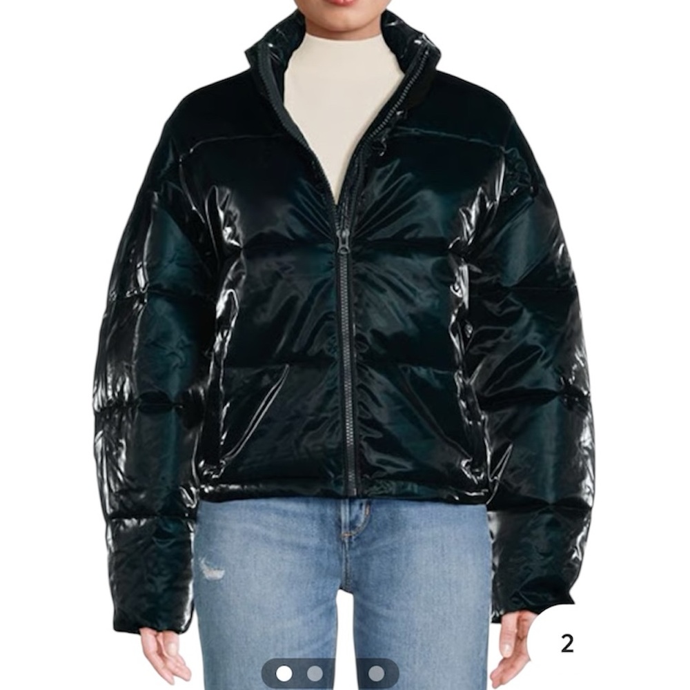 Hudson Women’s Puffer Coat Tall Collar Cropped Quilted Sapphire Size Large